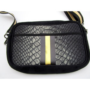 Neoprene Crossbody Bag Purse Croc Animal Print Black Gold Gray Adjustable Strap